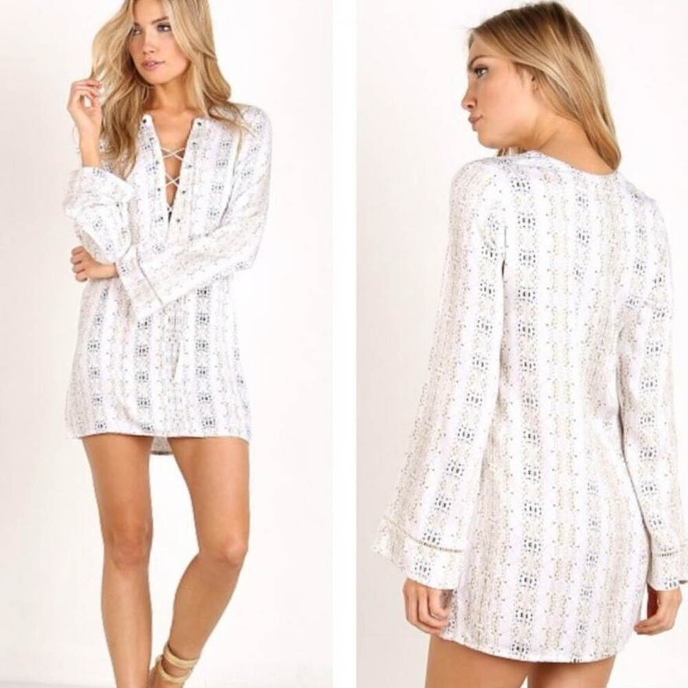 FAITHFULL THE BRAND Roman Oasis Dress lace-up long sleeve 3145
